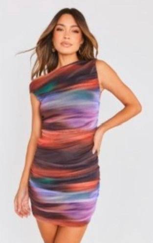 Pretty Little Thing Multi Blurred Print Mesh Ruched Bodycon Dress