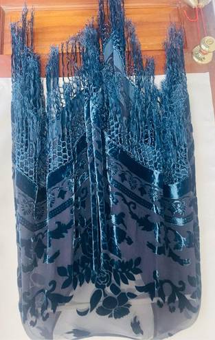 💙💙Gorgeous!! Gypsy/Boho Sheer Silk, Deep Teal Floral Velvet Burnout Multi Size L