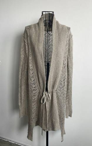 All Saints Grey Pointelle Wool Blend Tie Front Cardigan