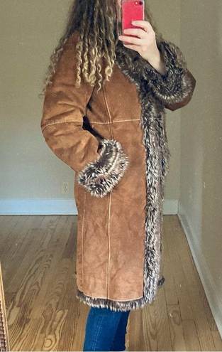 Wilson’s Leather Wilson's Penny Lane brown suede coat long jacket faux fur mixed colors small