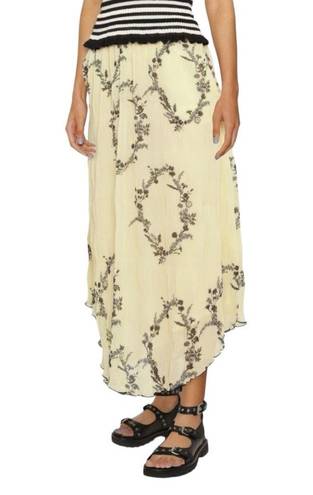 Ganni NWT  Georgette Floral Pleated Yellow Chiffon Midi Skirt 42 US 10/12