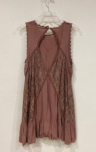 Altar'd State Altar’d State Brown Open Back Lace Overlay Shift Dress Size Large EUC