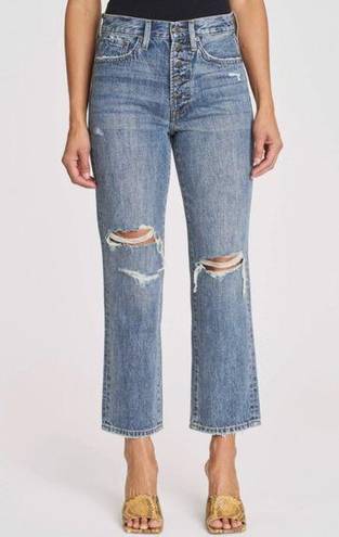 Pistola  Charlie Exposed Button Fly Destructed High Rise Straight Leg Jeans