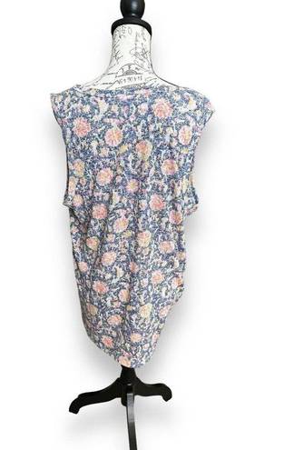 Bobeau Studio B by  Scoop Neck Tank Top Plus 3X Blue Pink Floral Tie Hem NWOT