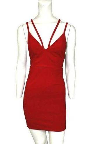 Alythea  Strappy V-neck Bodycon Mini Dress Red Size Large NWT