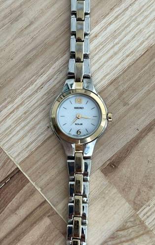 Seiko  Solar Ladies Watch Two Tone Bracelet Round White Dial