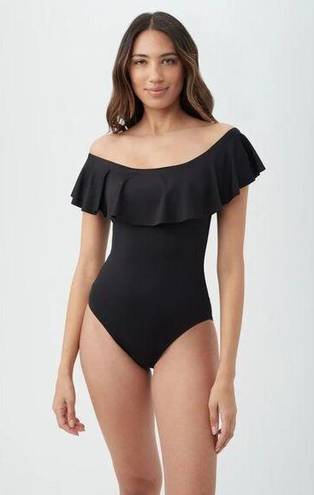 Trina Turk  Solid Monarco Off-the-Shoulder Ruffle One Piece Swimsuit size 4