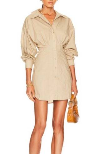 L'Academie L’Academie The Ismene Mini Shirt Dress‎ Long Sleeve Collared Khaki Tan Sz Large