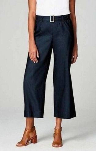 J.Jill  Navy Wide Leg Cropped Linen Blend Belted Pants Size Small