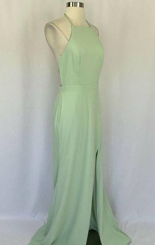 AQUA Women's Formal Dress by  Size 8 Green Crepe Beaded Backless Long Halter Gown