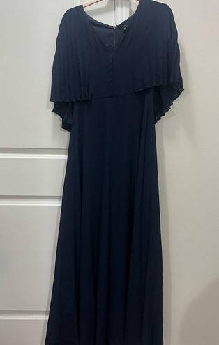 Halston Heritage  Dark Navy Pleated Cape Sleeve Georgette Gown Size 10 US $189