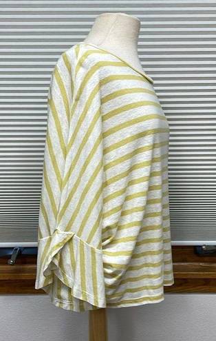 Cupcakes and Cashmere S //  Yellow Stripe Linen Blend Flutter Sleeves Top