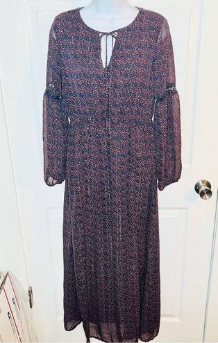 Romeo + Juliet Couture  Peasant Sleeve Abstract Dot Print Maxi Dress Navy S