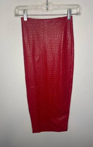 Naked Wardrobe  Women's Size XS Crocodile Midi Skirt Red Vegan Leather Slit NWT