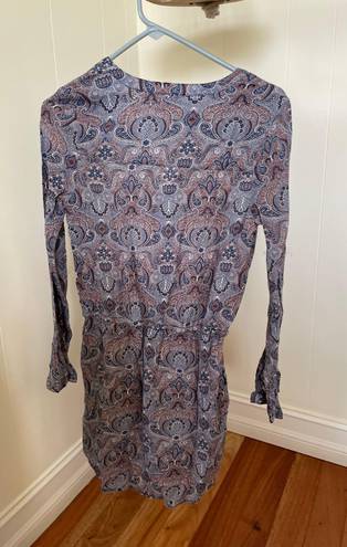 Gold Hinge Long Sleeve Paisley Pocketed Draw String Dress