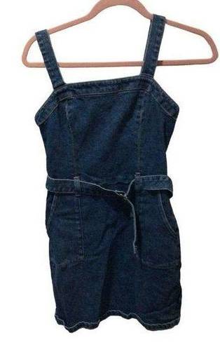 Hollister  Small S denim stretch mini overall dress belted blue