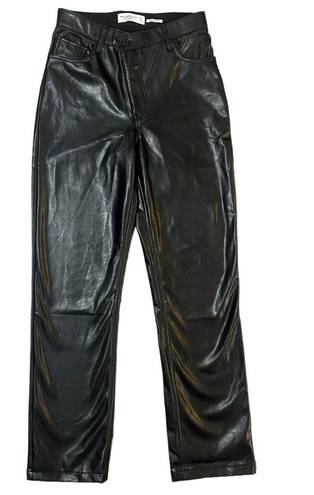 Abercrombie & Fitch  90s Straight Ultra High Rise Black Vegan Leather Womens 4