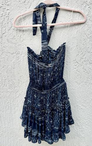 Misa  Molina Sleeveless Tiered Ruffle Hem Halter Mini Dress Navy Women's Sz XS