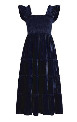 Hill House  The Ellie Tiered Midi Nap Dress in Navy Velvet Size XS
