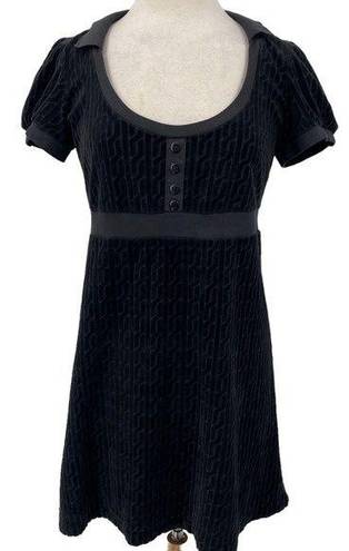 Juicy Couture Y2k  Velour Babydoll Mini Dress Puff Sleeve Geo Pattern Black L