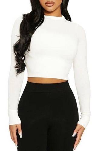 Naked Wardrobe NWT  White Long Sleeve Mock Neck Crop Top