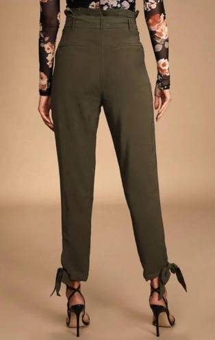 Lulus  Olive Green Outstanding Effort Cotton Blend Paperbag Waist Trouser Pants