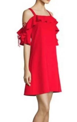 Laundry by Shelli Segal Red Cold Shoulder Dress with Ruffle Tie Sleeve - size 10