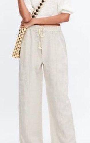 ZARA Off White Ecru Linen Pants With Rope Drawstring Size Small