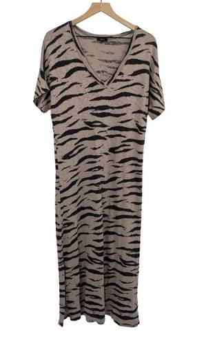 Rails  Ren V Neck Midi T Shirt Dress Tiger Animal Print Cotton Tan Black Womens M