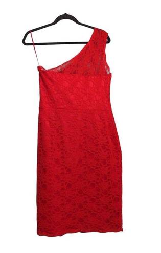 Oleg Cassini  Womens Sheath Dress Red One Shoulder Sleeveless Lace Party Sexy 8