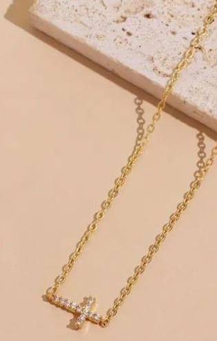 Cubic Zirconia Gold Cross Necklace