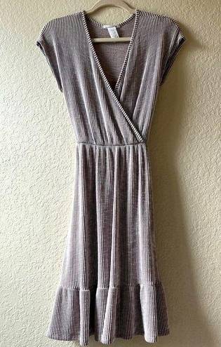 Caution to the Wind Wrap Style Dress Ribbed Summer M boho minimalist wedding neutral v-neck, ruffle