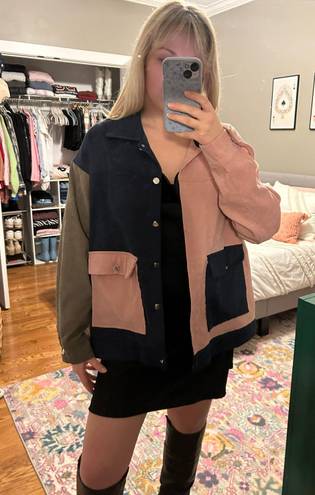 Color Block Corduroy Jacket Pink Size M