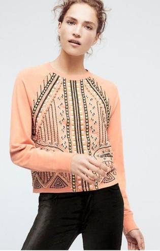 Akemi + Kin Anthropologie Embroidered Crew Neck Sweatshirt