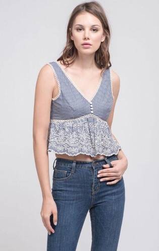 J.O.A. Embroidered Peplum Gingham Cropped Top, Size M New with Tag