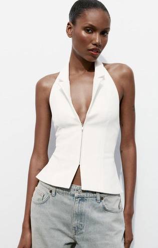 ZARA White Open Back Halter Top