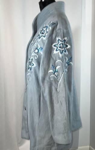 Bob Mackie  Women’s Wearable Art Light Blue Fleece X-Large Embroidered Jacket EUC