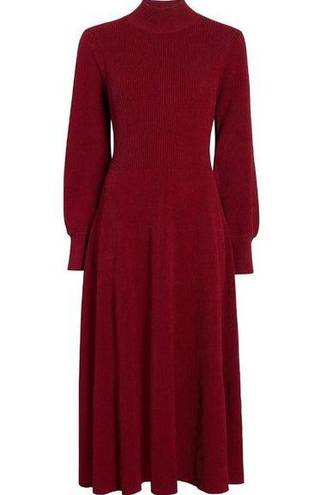 Hill House NWT  The Persephone in Black Cherry Ribbed Sweater Knit Midi Dress S