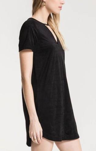 Z Supply The Suede Cut-Out Dress Black V-Neck Strappy Felt Cutout Edgy Mini XS