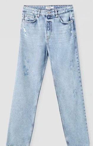 Pull & Bear Distressed High Rise Straight Jeans