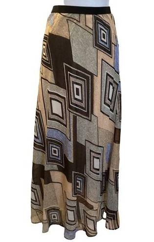 Pleione GUC  maxi skirt Brown/tan/Blue squares sz Large tan underskirt - #970‎