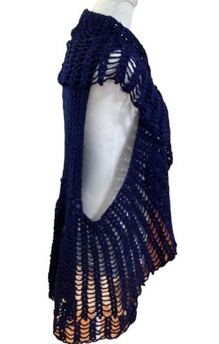 Beautiful unique handmade Crochet vest One Size blue with sparkles.