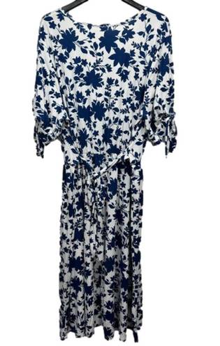 Acting Pro NEW  Navy and White Floral Knit V Neck Short Sleeve Dress Size 1X