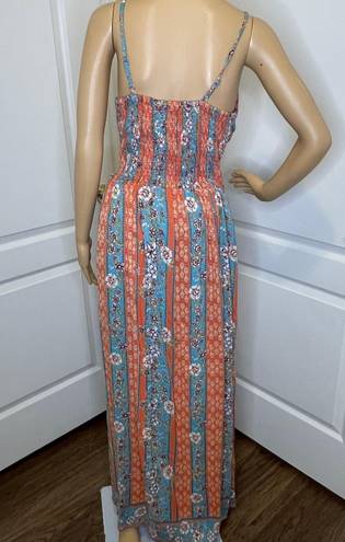 Angie NWT  Boho Knot Front Printed Maxi Dress Blue Orange Size Medium