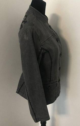 Coldwater Creek  Boho Black Gray Beaded Embroidered Denim Jacket Blazer Petite 6