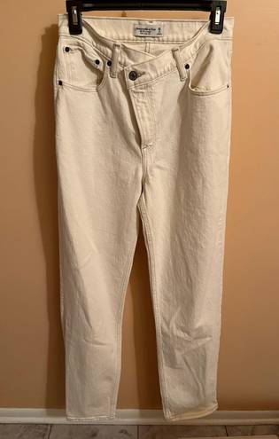 Abercrombie & Fitch 90s Straight Ultra High Rise Criss Cross Waist White Jeans