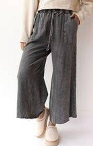 washed terry knit wide leg pants