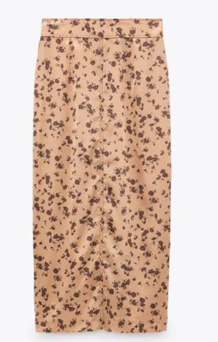 ZARA NWT  Printed Midi Skirt Floral Satin Silky Medium