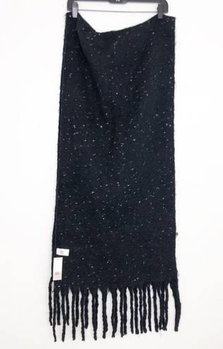 BP  Nordstrom Speckled Fringe Trim Muffler Black Chunky Oversized Winter Scarf