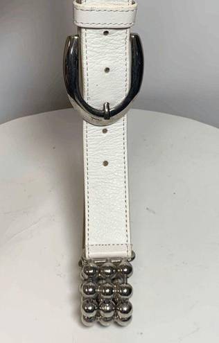 Vera Pelle Vintage  Italian White Leather and Silver Ball Accent Belt
